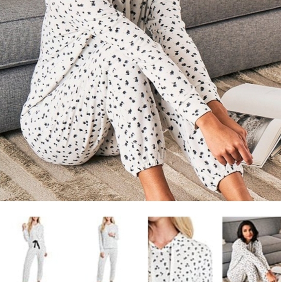 CeCe Holiday Ecru Soft pajamas Jogger Pants Casual - Picture 3 of 13